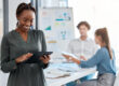Black woman, business and tablet for new employee in digital marketing startup, advertising company.