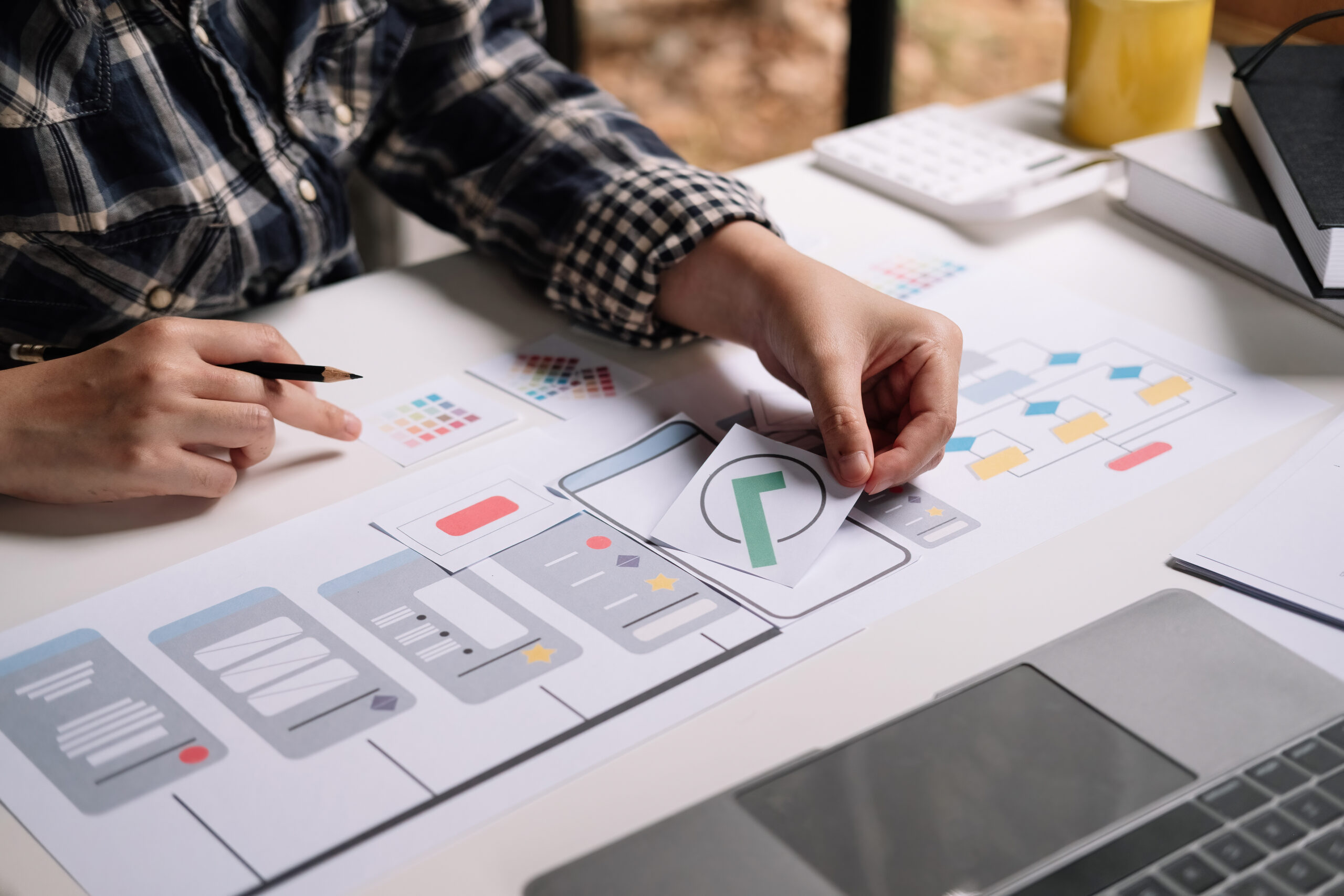 ux designer creative Graphic planning application development for web mobile phone or computer. User experience concept.