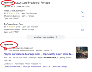 An example of Google Search results and how Google Ads shows in them.